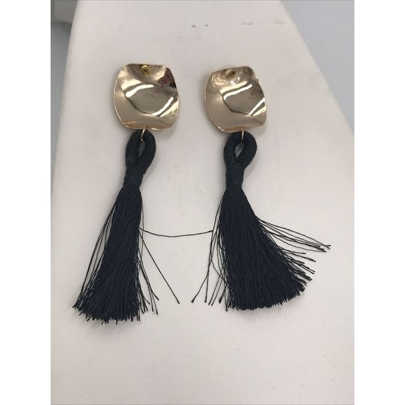 Black Long Tassel Gold-tone Pierced Dangle Fashion Earrings - Picture 3 of 3
